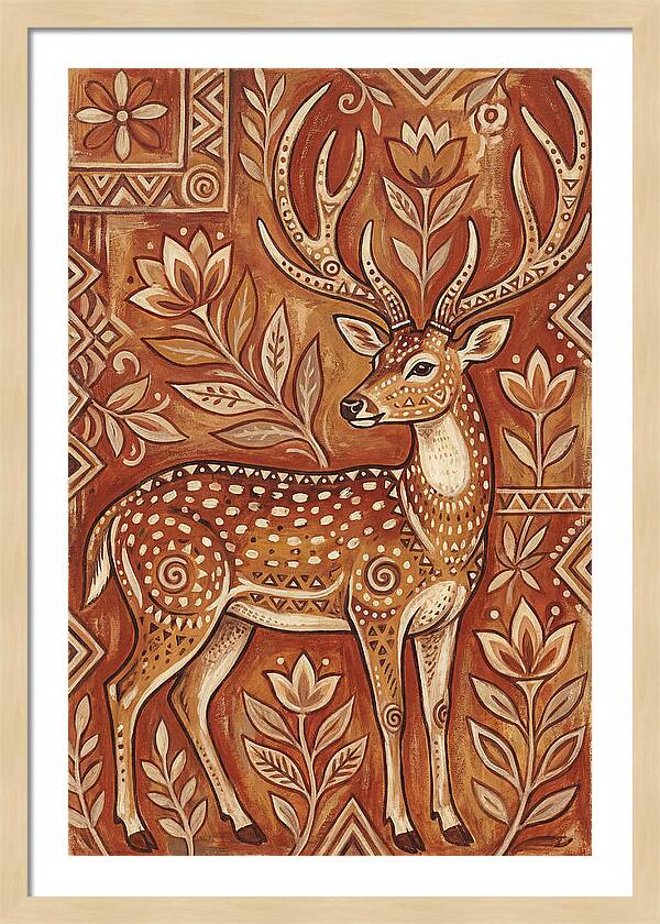 Axis Deer In Folk Art Style