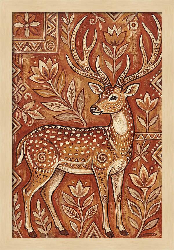Axis Deer In Folk Art Style
