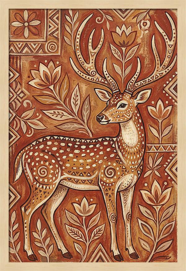 Axis Deer In Folk Art Style