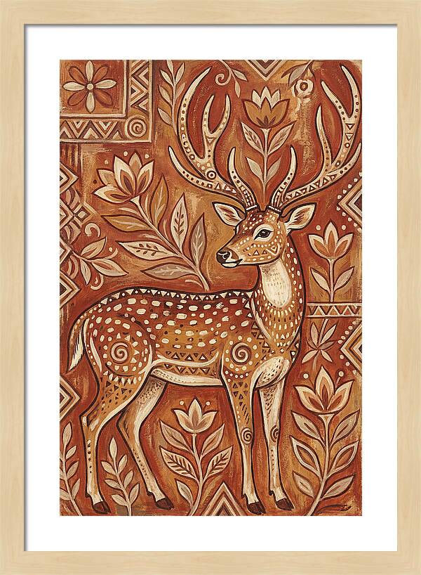 Axis Deer In Folk Art Style