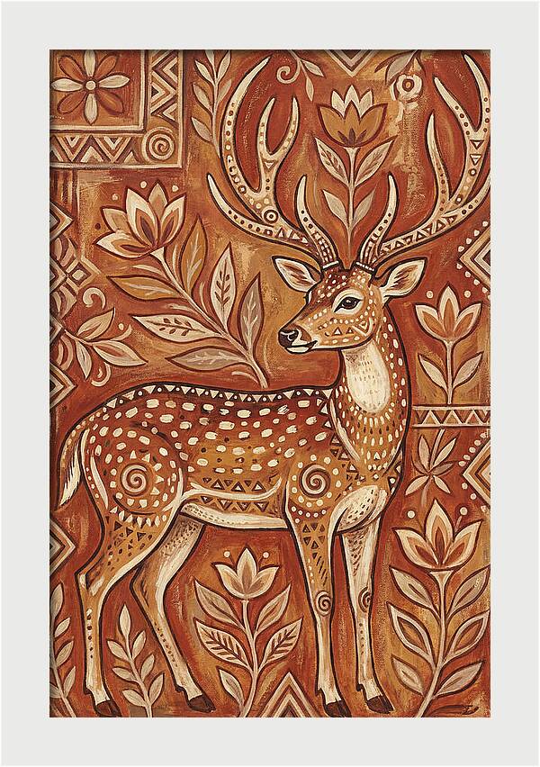 Axis Deer In Folk Art Style