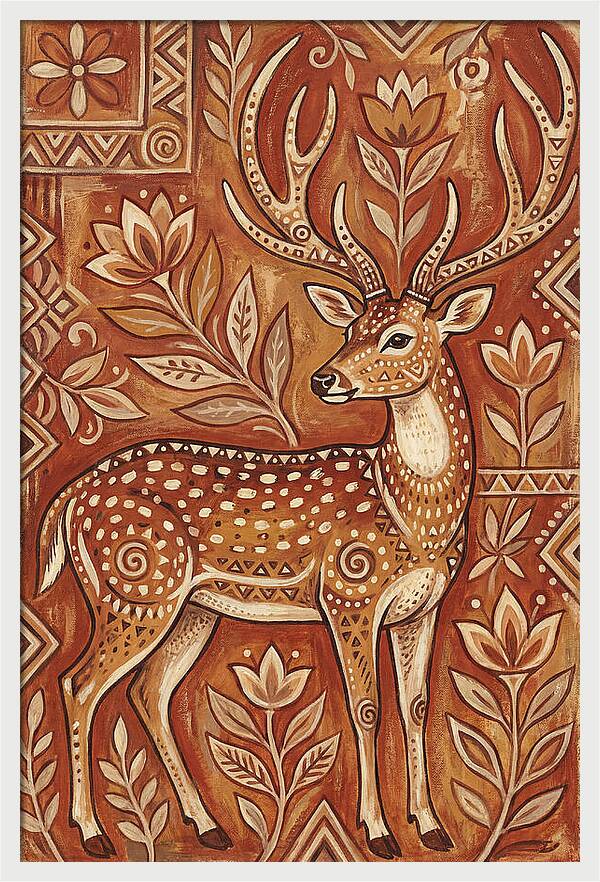 Axis Deer In Folk Art Style
