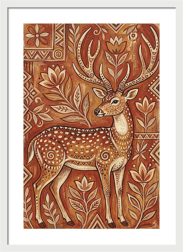 Axis Deer In Folk Art Style