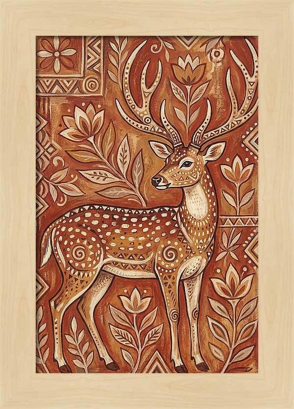 Axis Deer In Folk Art Style
