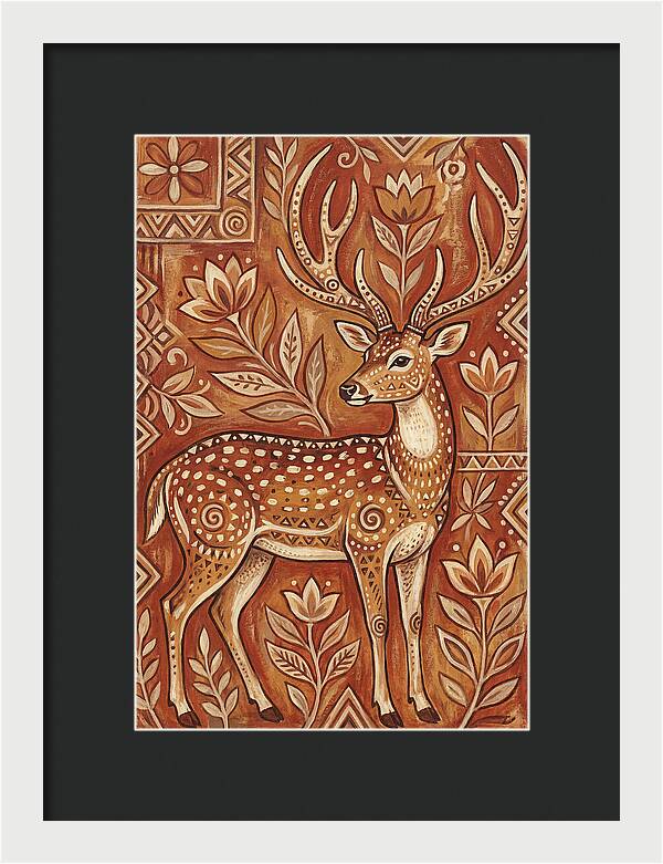 Axis Deer In Folk Art Style