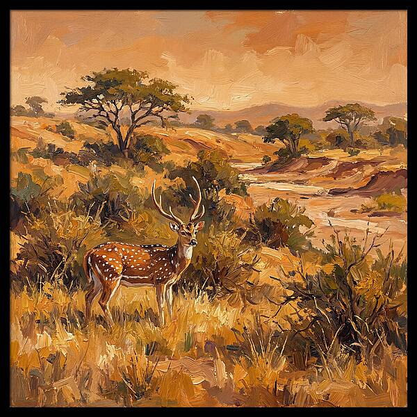 Axis Deer In Golden Landscape