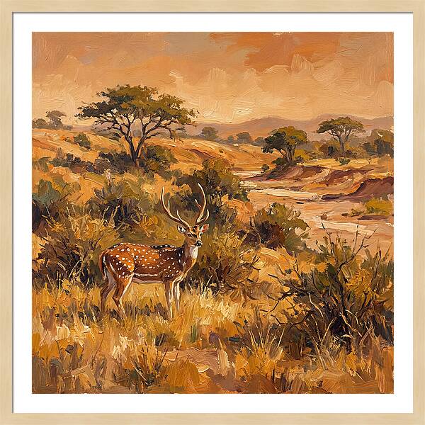 Axis Deer In Golden Landscape
