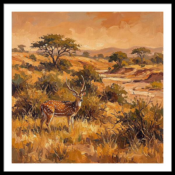 Axis Deer In Golden Landscape