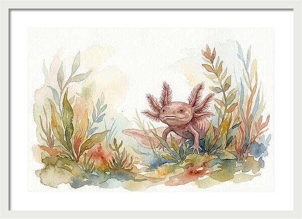 Axolotl Among Aquatic Plants