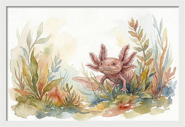 Axolotl Among Aquatic Plants