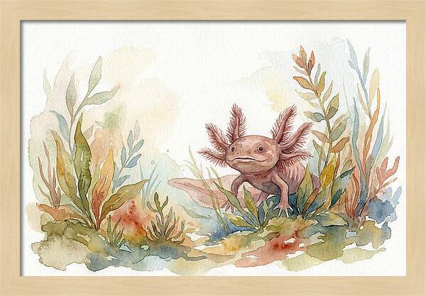 Axolotl Among Aquatic Plants