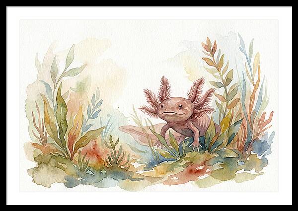 Axolotl Among Aquatic Plants