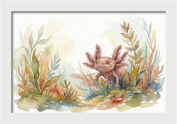 Axolotl Among Aquatic Plants
