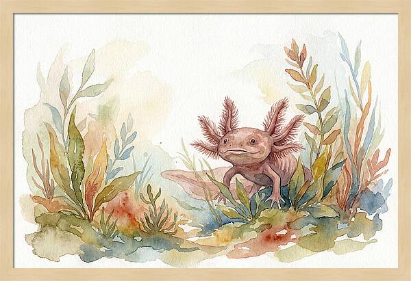 Axolotl Among Aquatic Plants