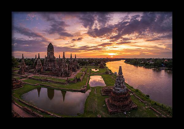 Ayutthaya Historical Park At Sunset