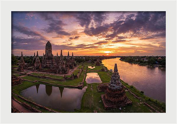 Ayutthaya Historical Park At Sunset
