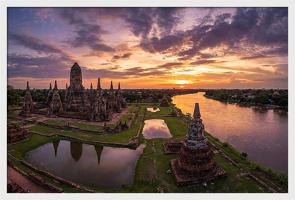 Ayutthaya Historical Park At Sunset