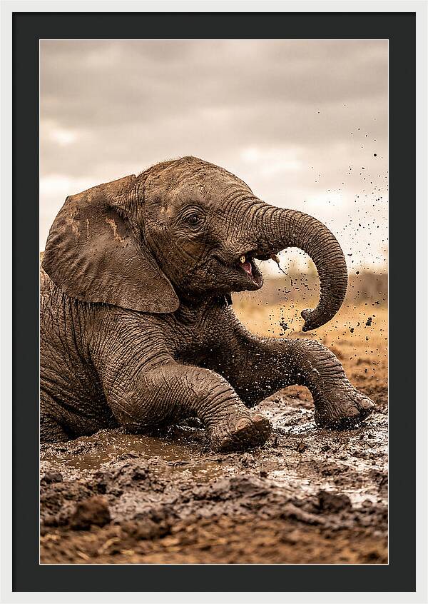 Baby Elephant Enjoying Mud Bath