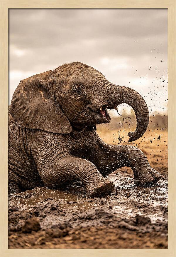 Baby Elephant Enjoying Mud Bath