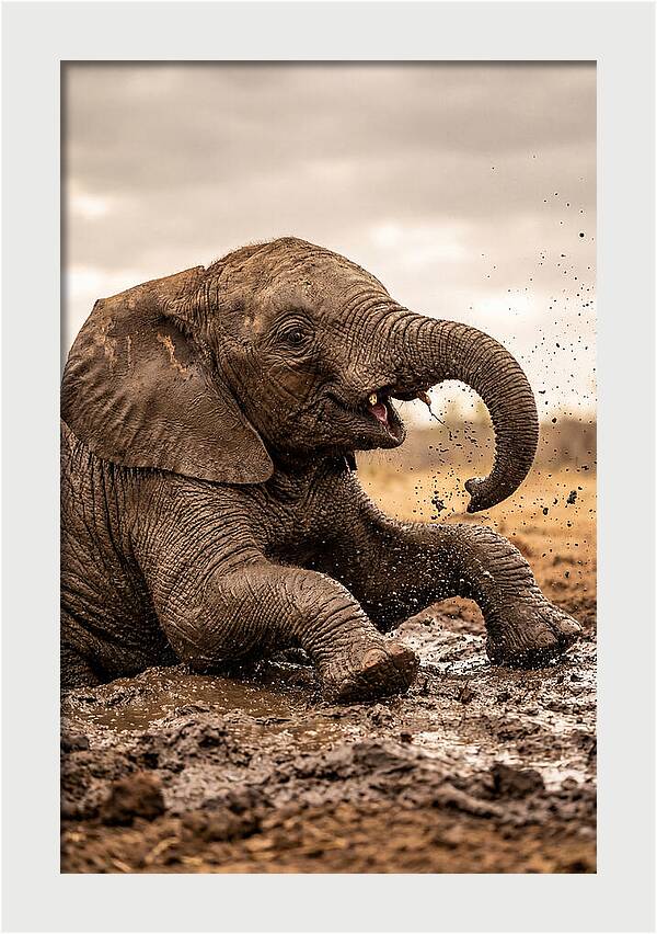 Baby Elephant Enjoying Mud Bath