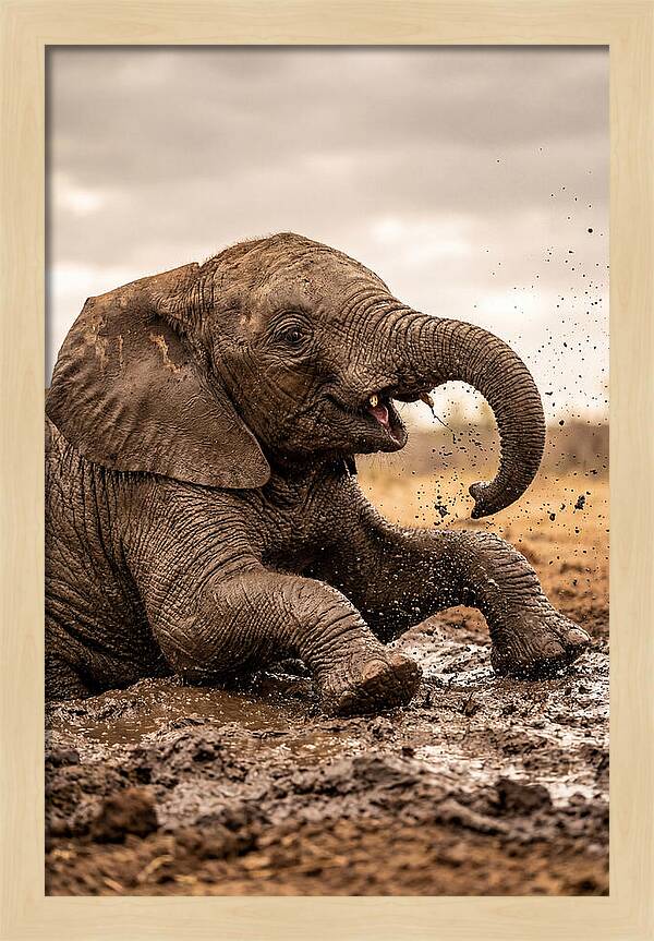 Baby Elephant Enjoying Mud Bath