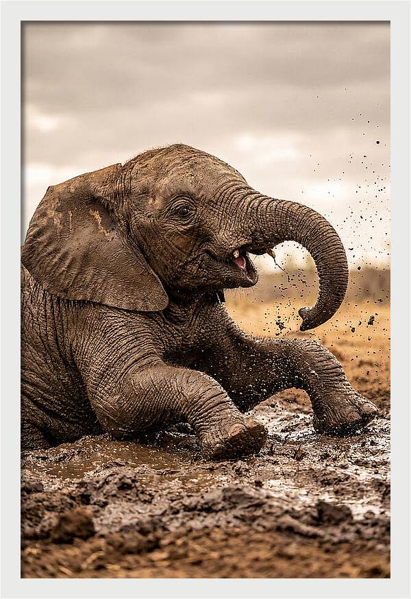 Baby Elephant Enjoying Mud Bath
