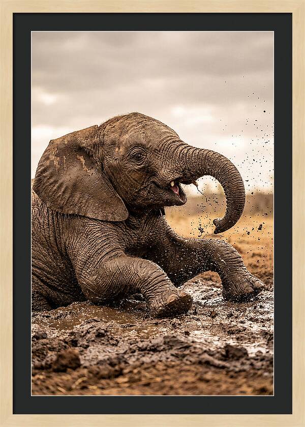 Baby Elephant Enjoying Mud Bath