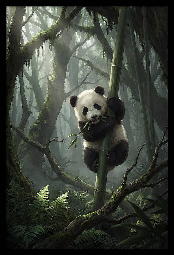 Baby Panda In Misty Forest