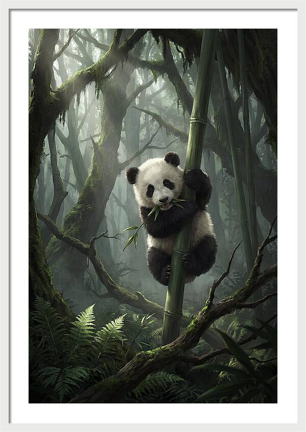 Baby Panda In Misty Forest