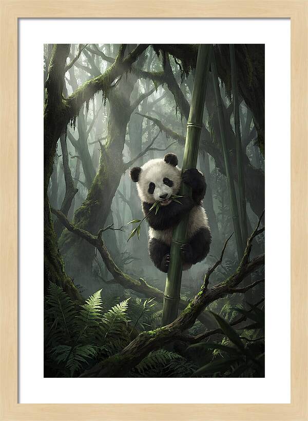 Baby Panda In Misty Forest