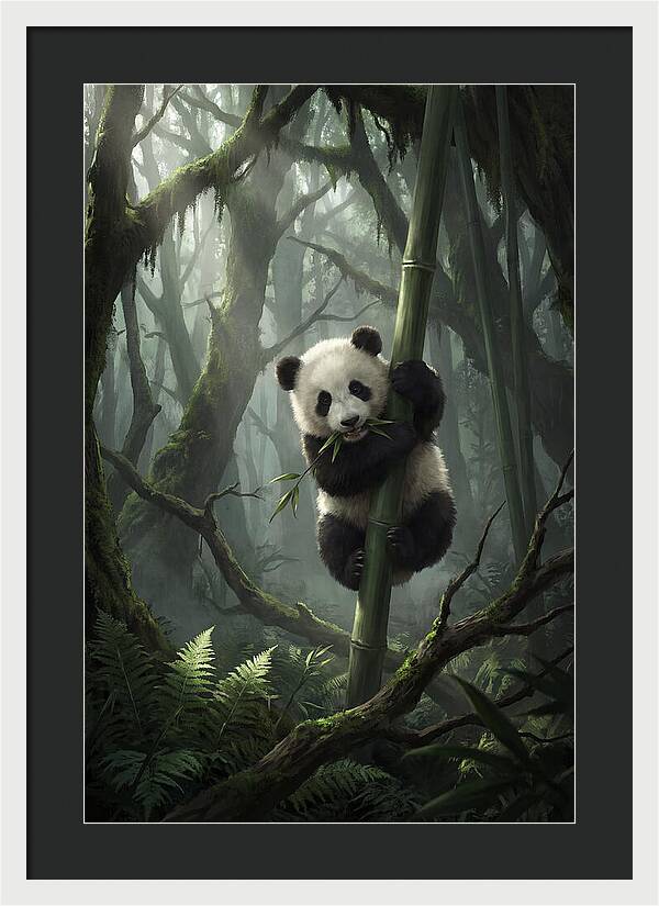 Baby Panda In Misty Forest