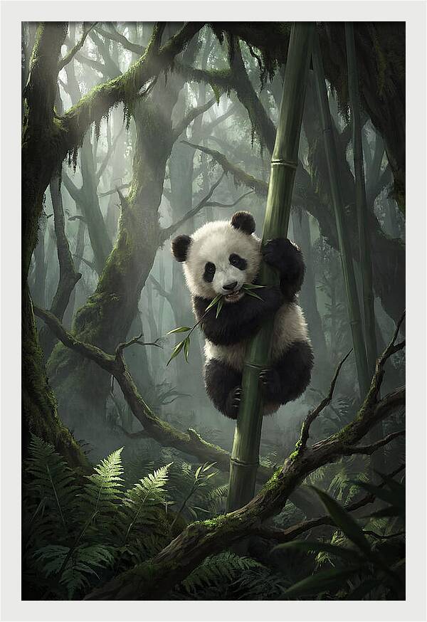 Baby Panda In Misty Forest