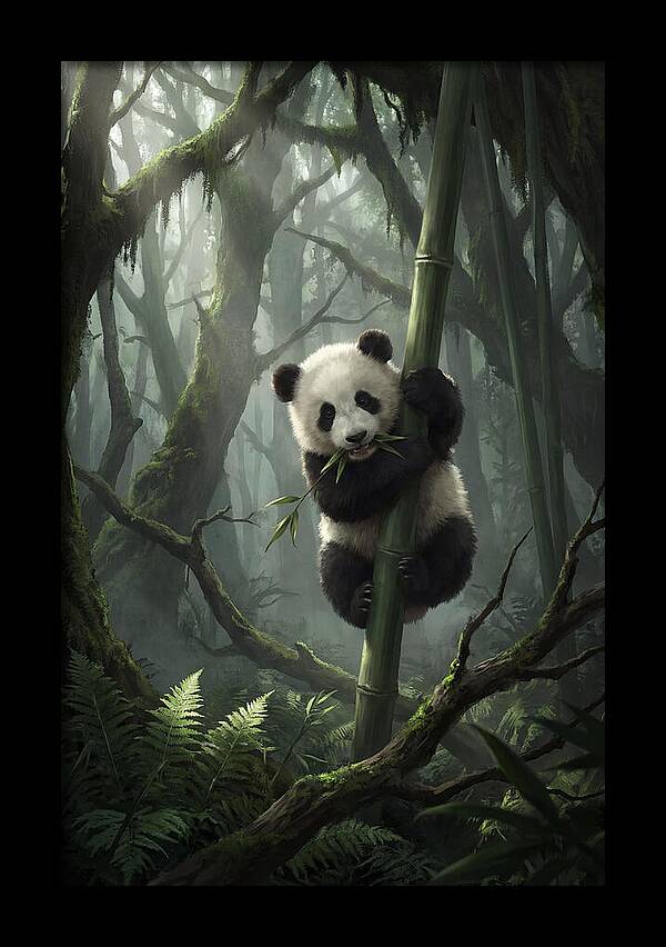 Baby Panda In Misty Forest