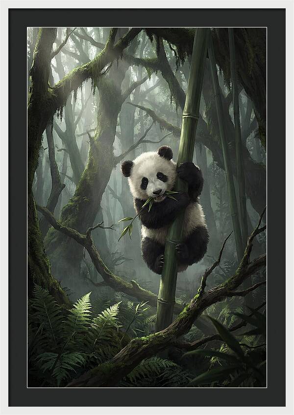 Baby Panda In Misty Forest