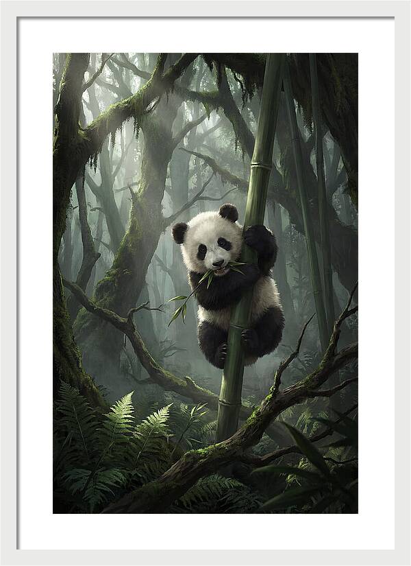 Baby Panda In Misty Forest