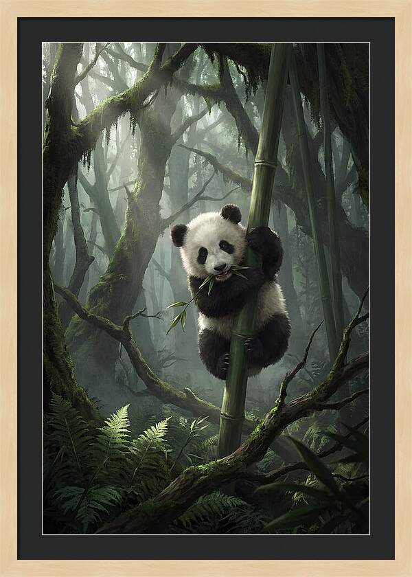 Baby Panda In Misty Forest