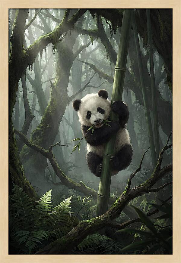 Baby Panda In Misty Forest