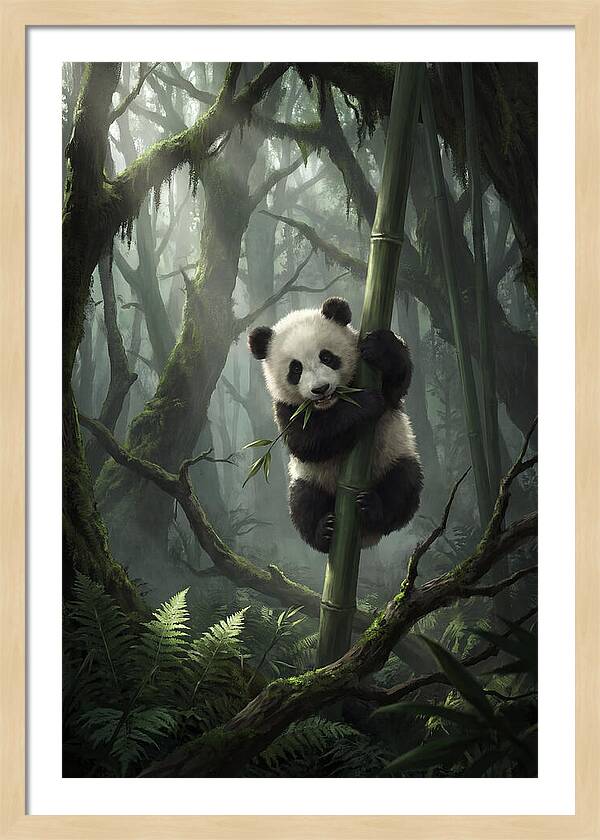 Baby Panda In Misty Forest
