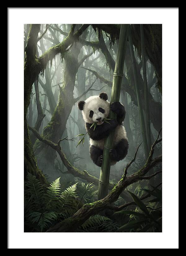 Baby Panda In Misty Forest