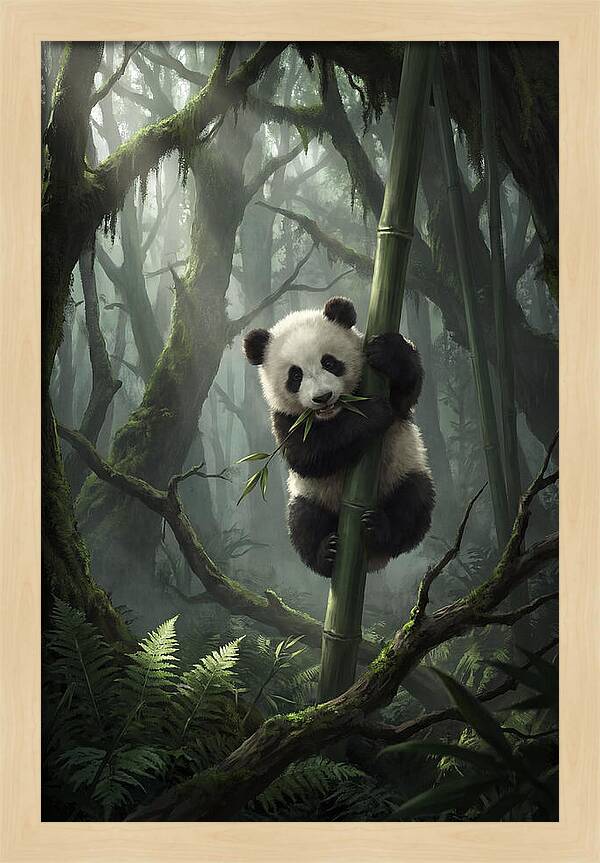 Baby Panda In Misty Forest