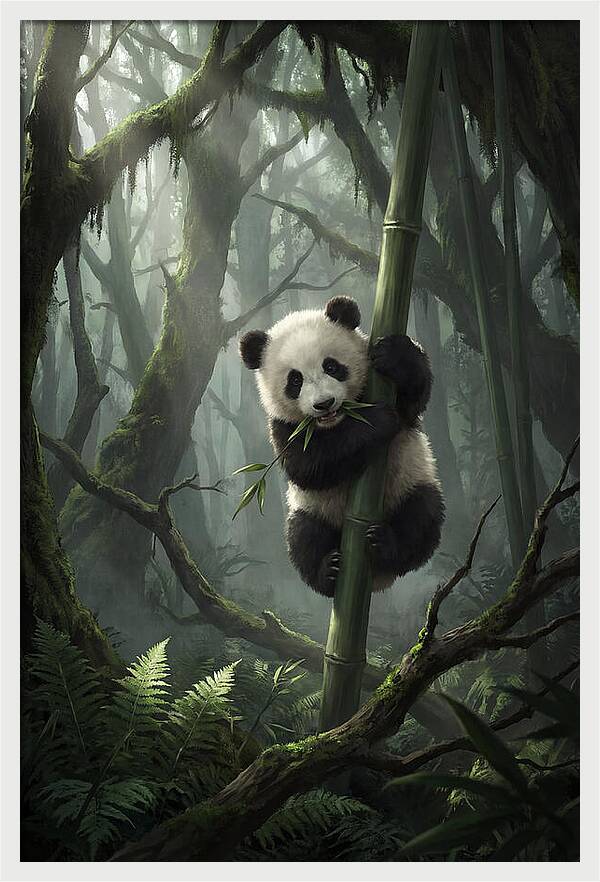 Baby Panda In Misty Forest