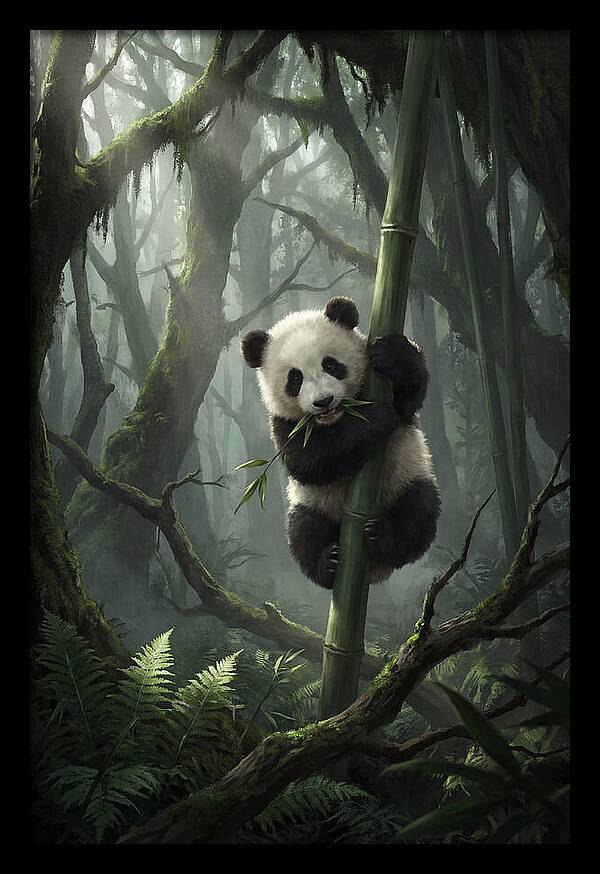Baby Panda In Misty Forest
