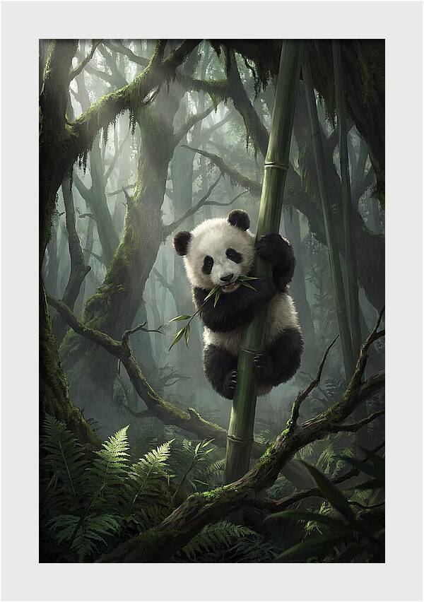 Baby Panda In Misty Forest