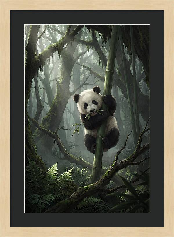 Baby Panda In Misty Forest