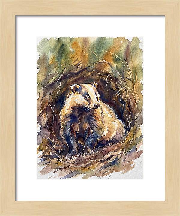 Badger In Its Burrow