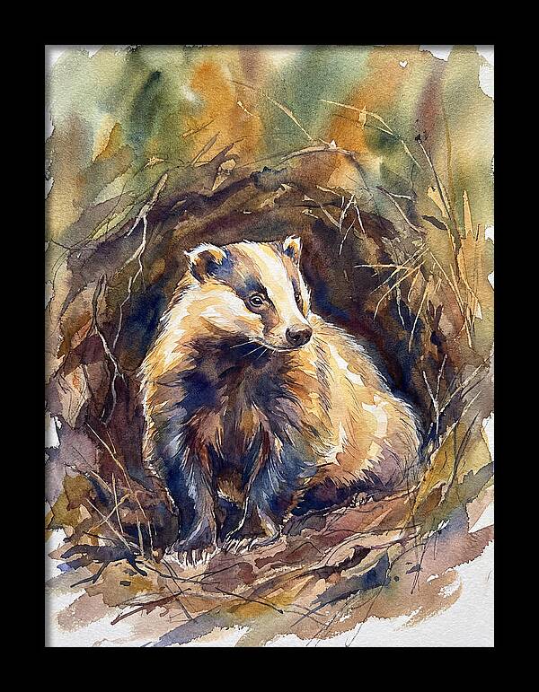 Badger In Its Burrow