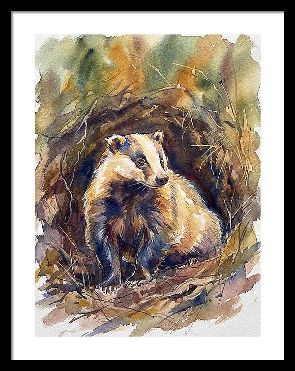 Badger In Its Burrow