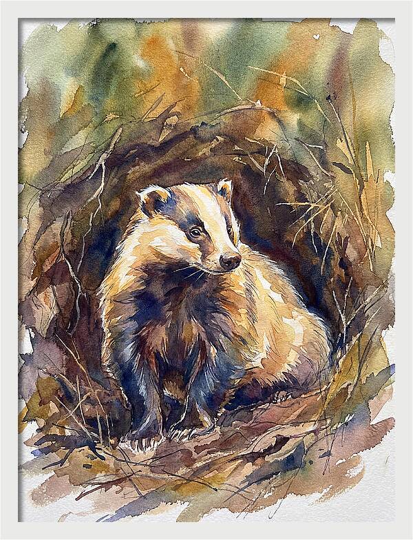 Badger In Its Burrow