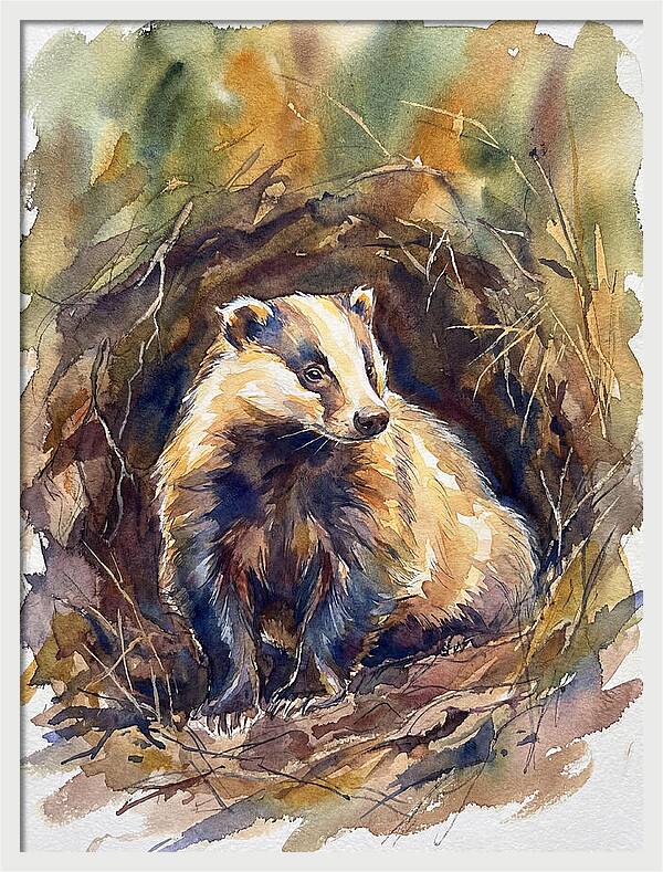 Badger In Its Burrow