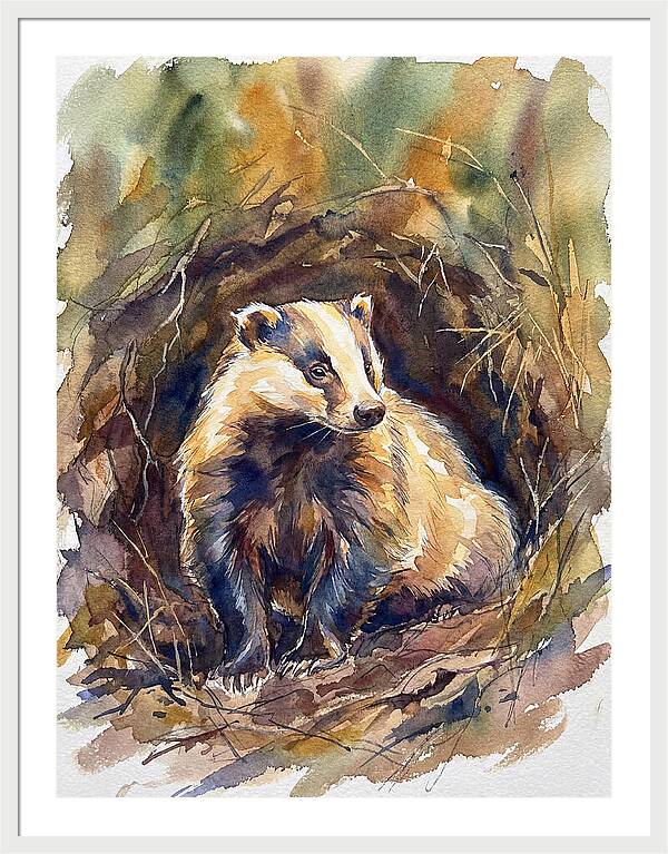 Badger In Its Burrow